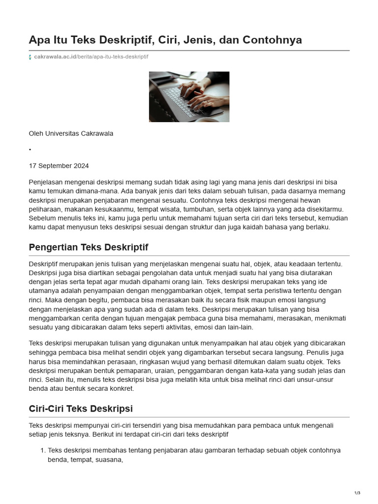 Cakrawala - Ac.id-Apa Itu Teks Deskriptif Ciri Jenis Dan Contohnya | PDF