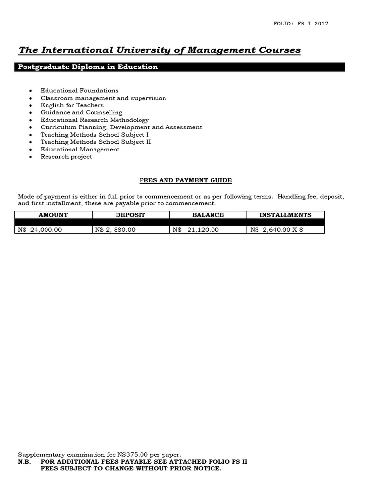 Postgraduate Diploma Education Fees Structure | PDF