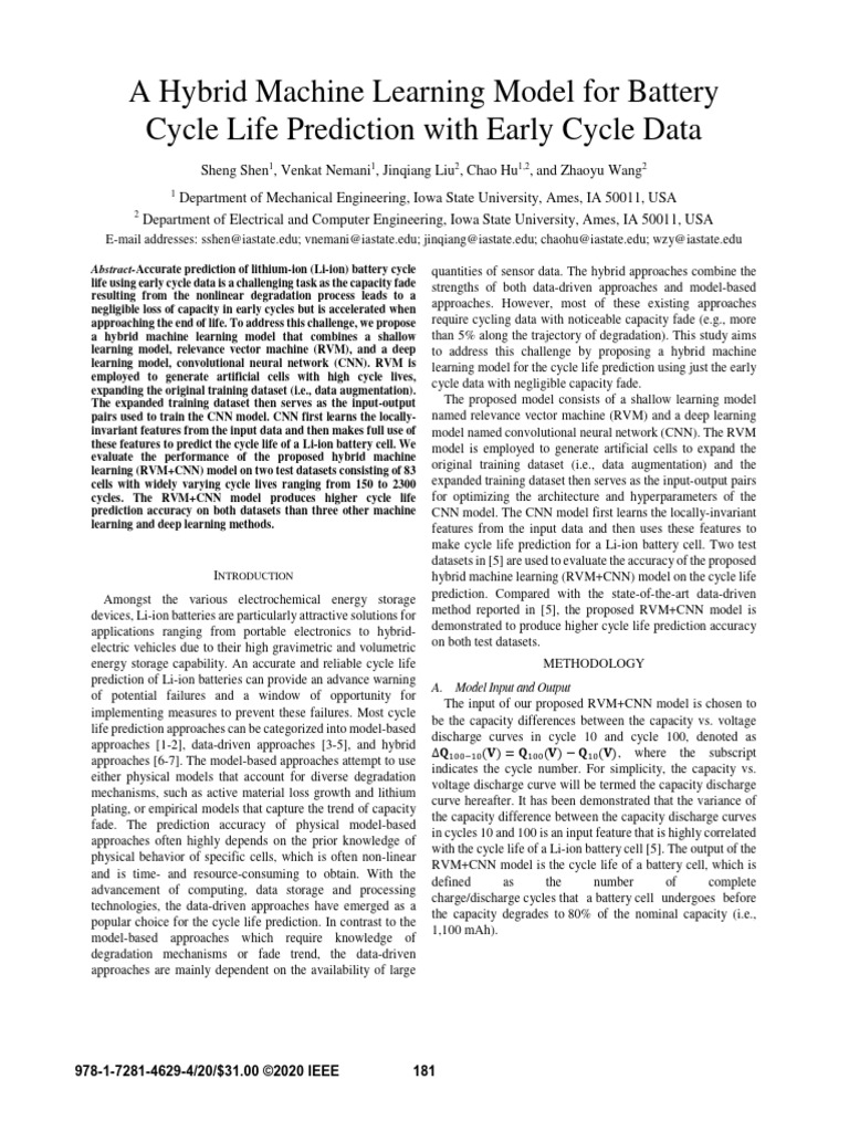 A Hybrid Machine Learning Model For Battery Cycle Life Prediction With ...
