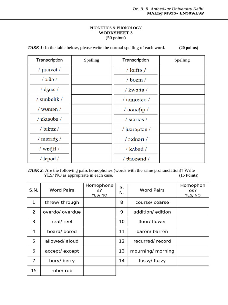 Phonetics & Phonology Worksheet 3 | PDF