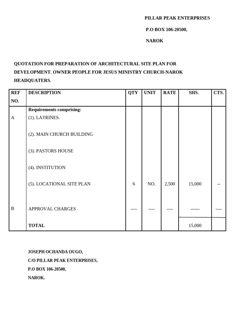 Quotation For Preparation of Architectural Site Plan For Development | PDF
