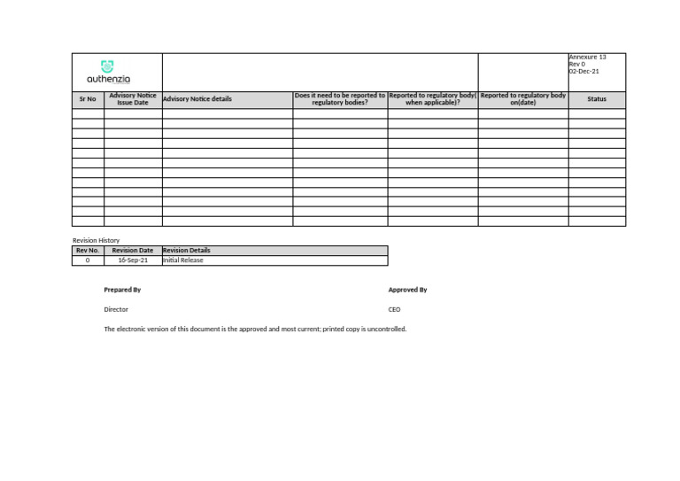 Advisory Notice Revision History Document | PDF
