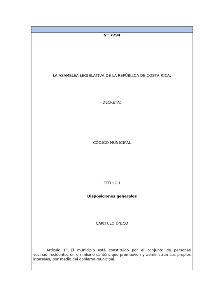 Código Municipal de Costa Rica | PDF | Alcalde | Gobierno local