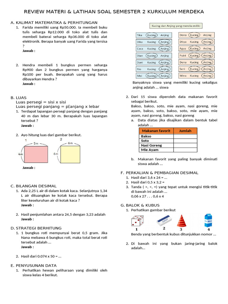 Latihan Soal Matematika Kelas 4 Semester 2 | PDF
