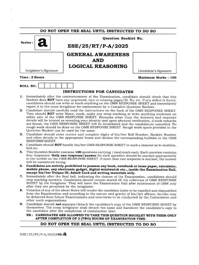 General Awareness & Logical Reasoning Exam | PDF