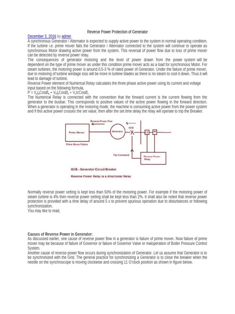 Reverse Power Protection in Generators | PDF | Electric Generator | Turbine
