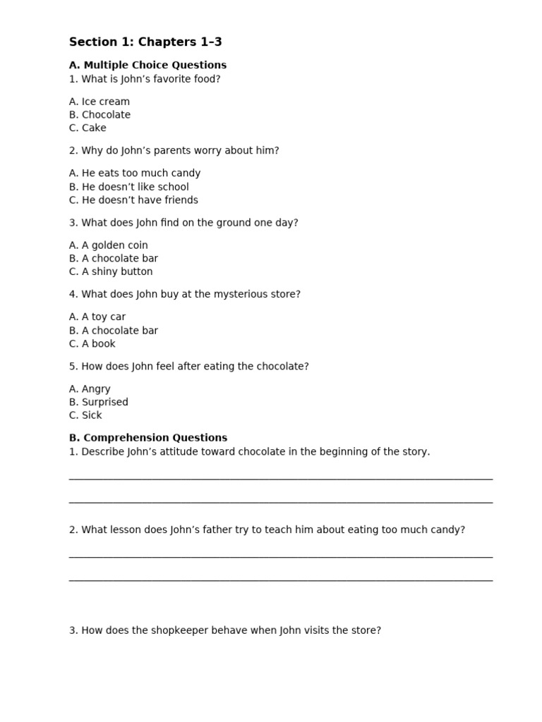 Chocolate Touch Comprehension Guide | PDF | Reading Comprehension | Candy