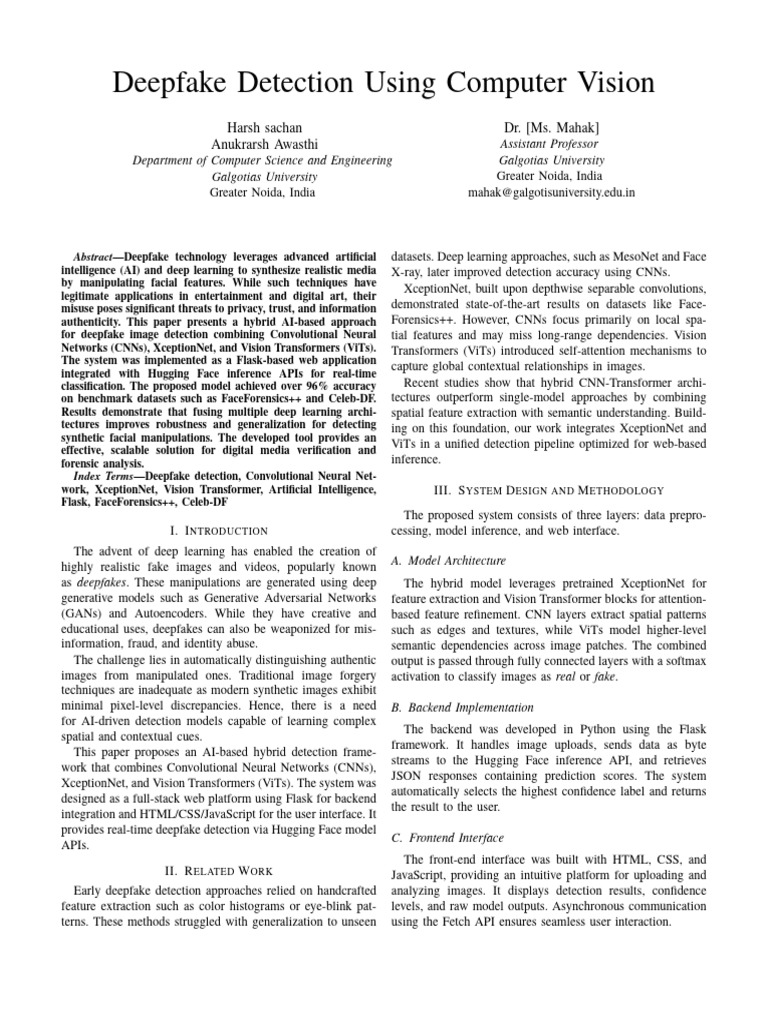 AI-Based Deepfake Detection System | PDF | Deep Learning | Cognitive ...