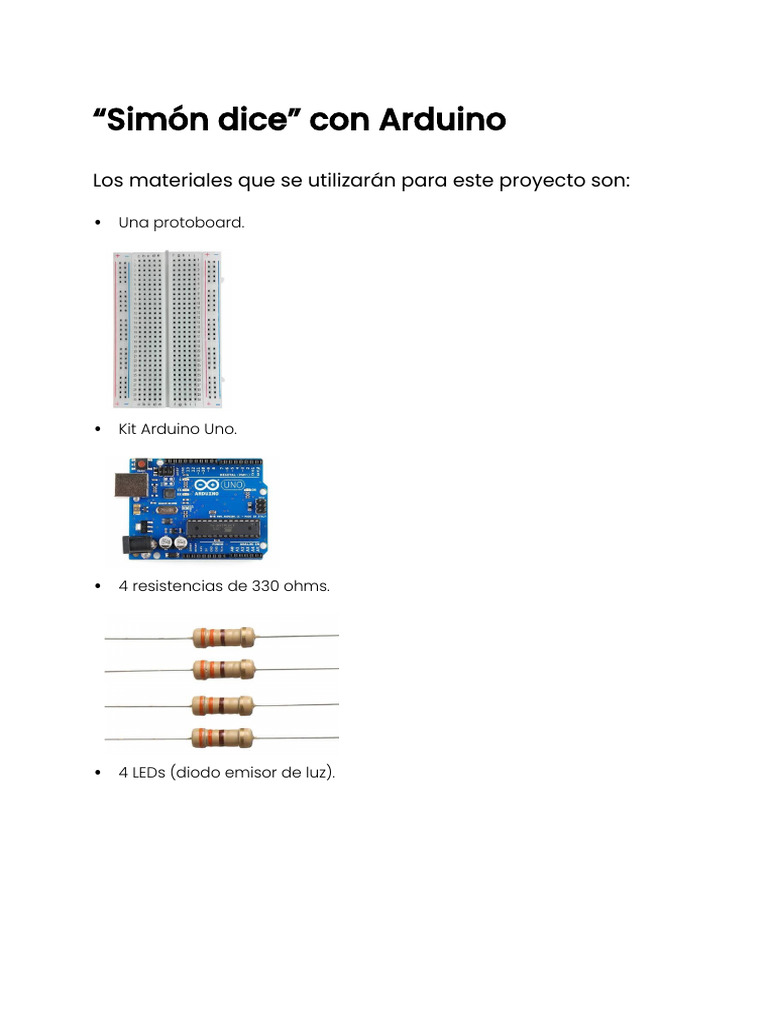Simón Dice con Arduino: Guía de Proyecto | PDF