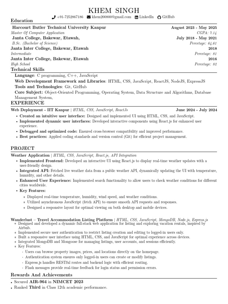 Khem Singh - Resume | PDF | Java Script | Computing