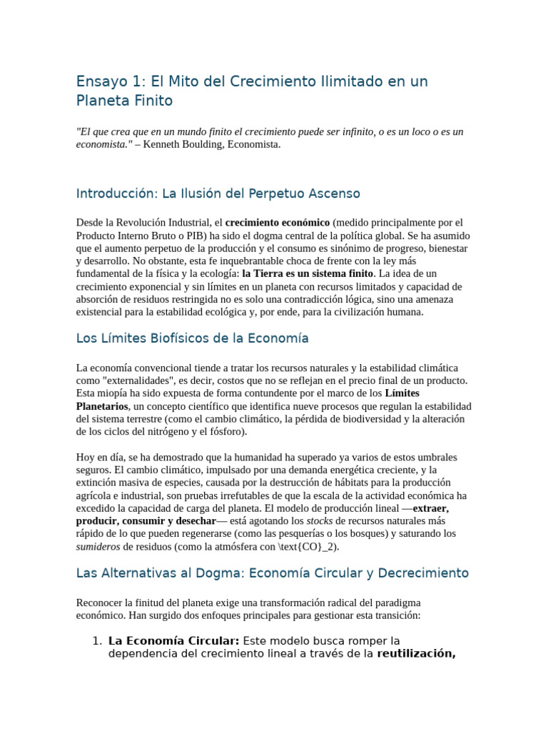 Crecimiento Ilimitado en Un Planeta Finito | PDF | Ciencias económicas ...