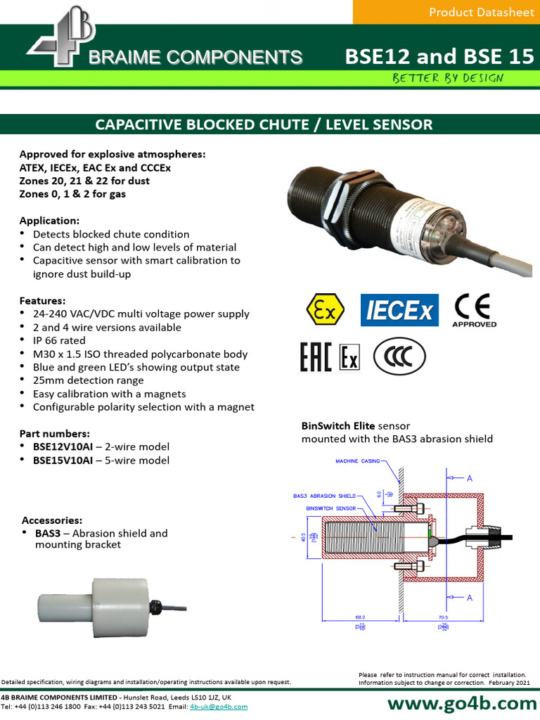 Capacitive Blocked Chute Sensor BSE15V10AI | PDF | Capacitor | Electronics