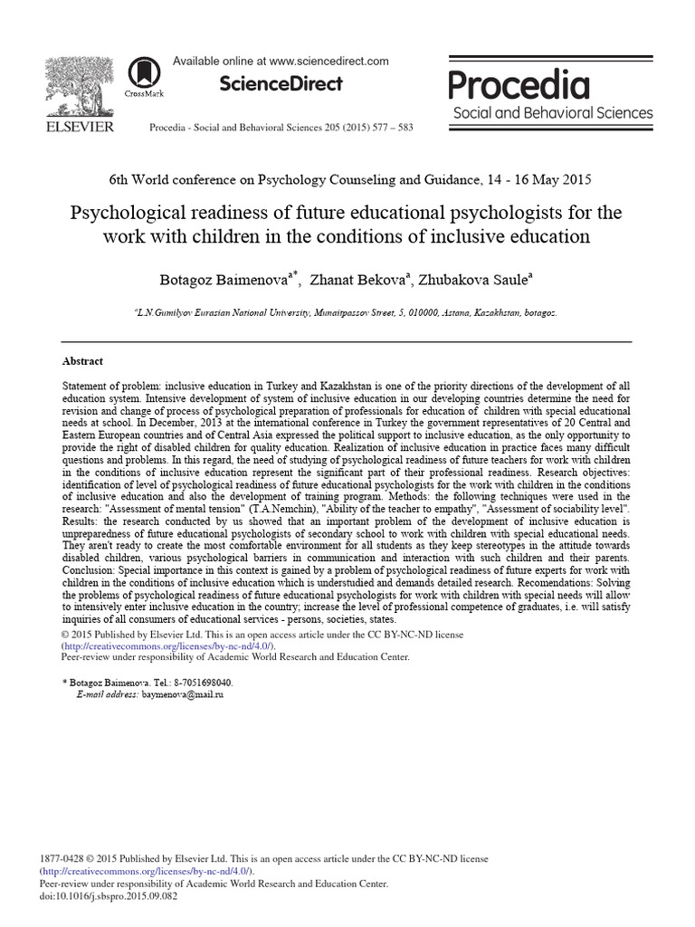 Psychological Readiness for Inclusive Education | PDF | Psychology ...