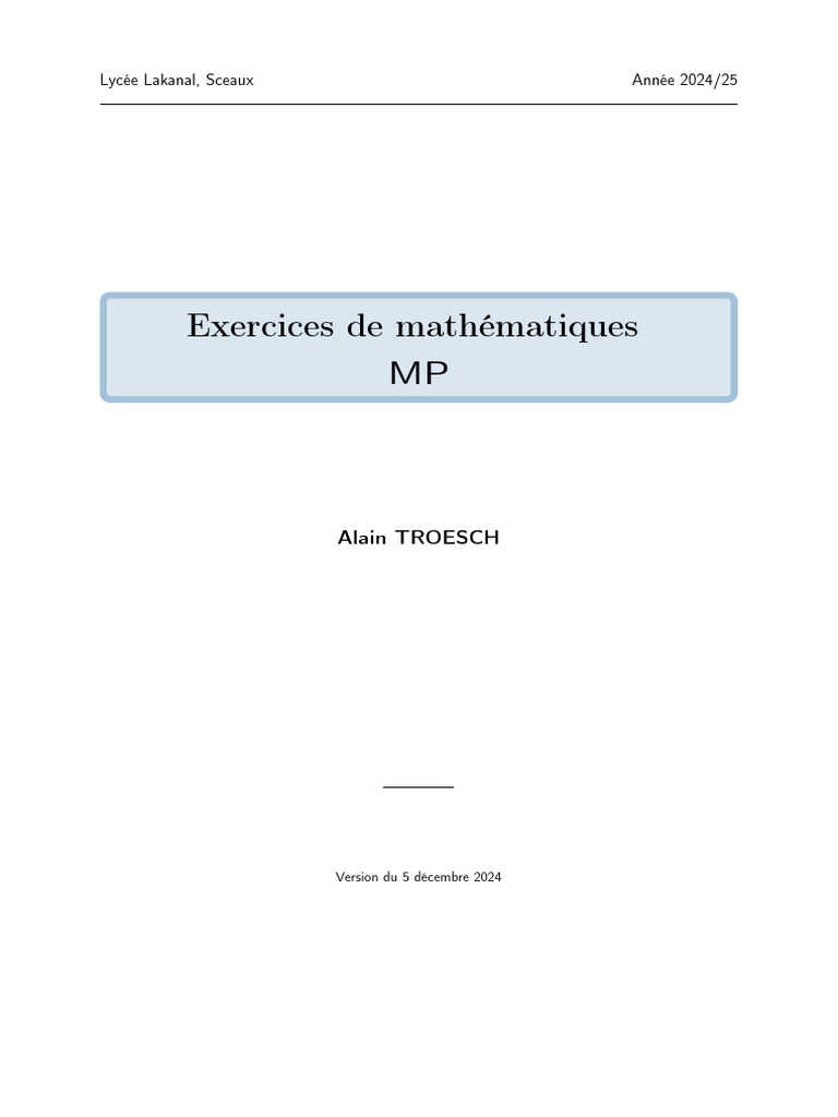 Exercices de mathématiques MP 2024/25 | PDF | Intégral | Limite ...