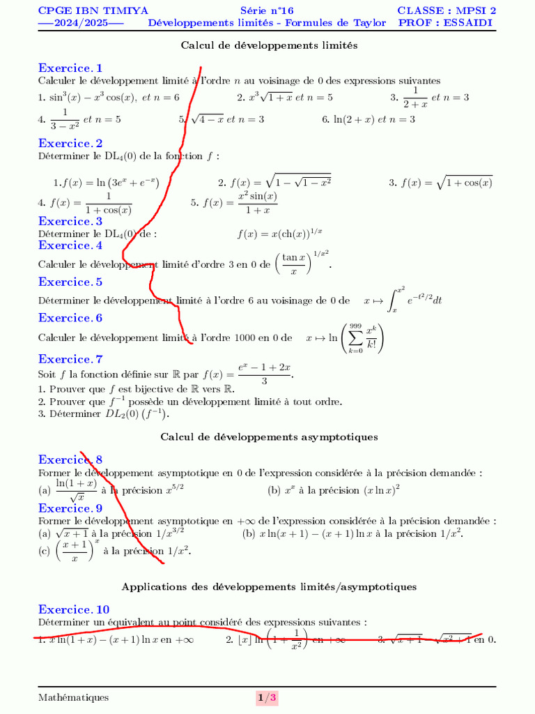 Développements Limités et Asymptotiques MPSI 2 | PDF | Limite ...