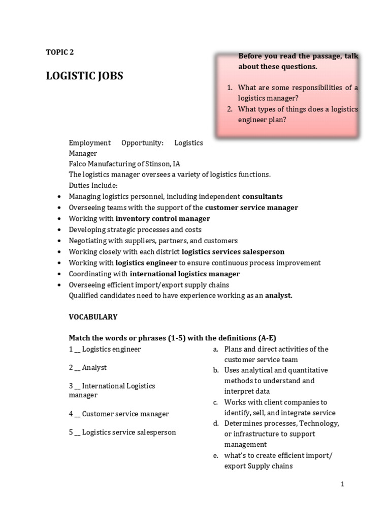 Logistics Manager Job Overview and Skills | PDF | Logistics | Supply ...