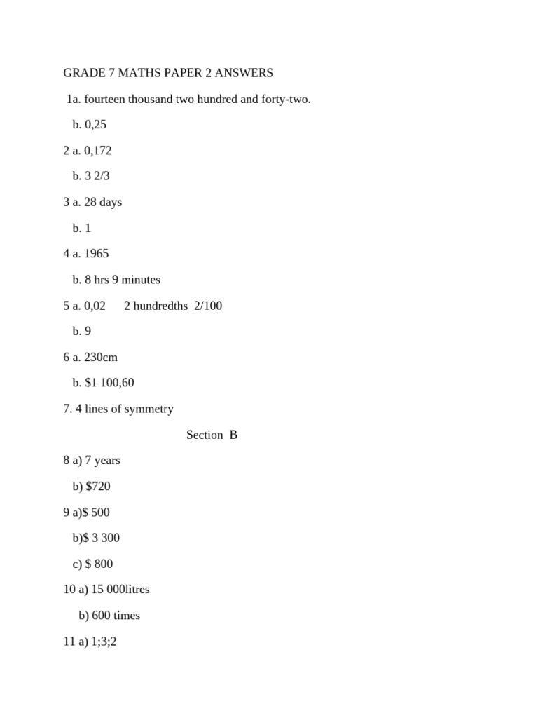Grade 7 Maths Paper 2 Solutions | PDF