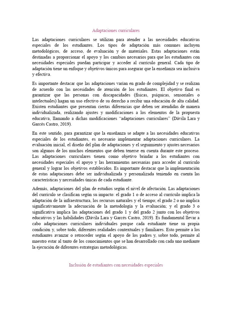 Adaptaciones Curriculares para Inclusión Educativa | PDF | Plan de ...