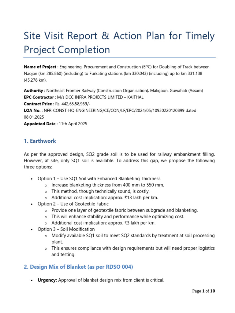 Site Visit Report: EPC Project Action Plan | PDF | Rail Transport ...