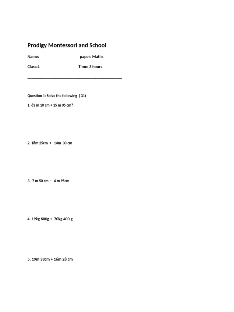 4th Grade Math Exam Questions | PDF