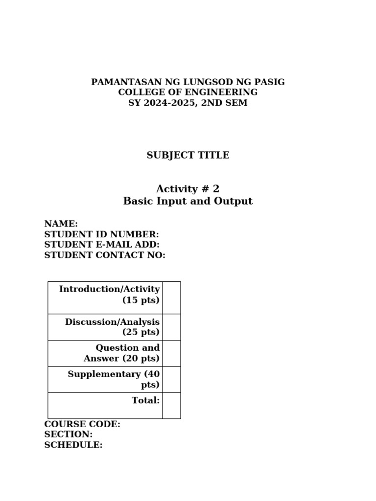 Basic Input and Output Programming Activity | PDF | Algorithms ...
