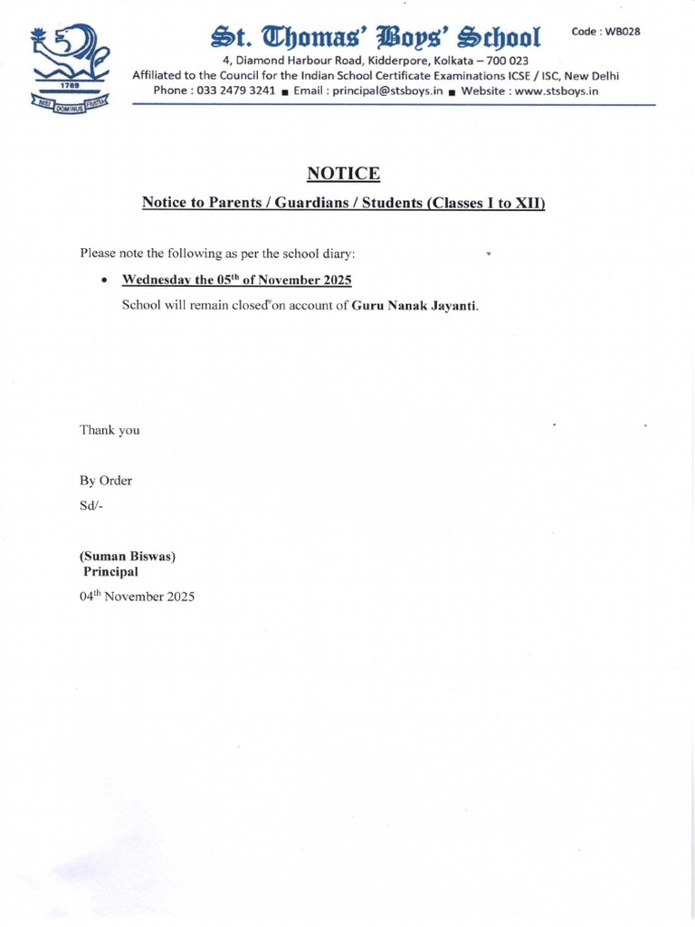 Classes I To XII Notice For 05-11-2025 | PDF