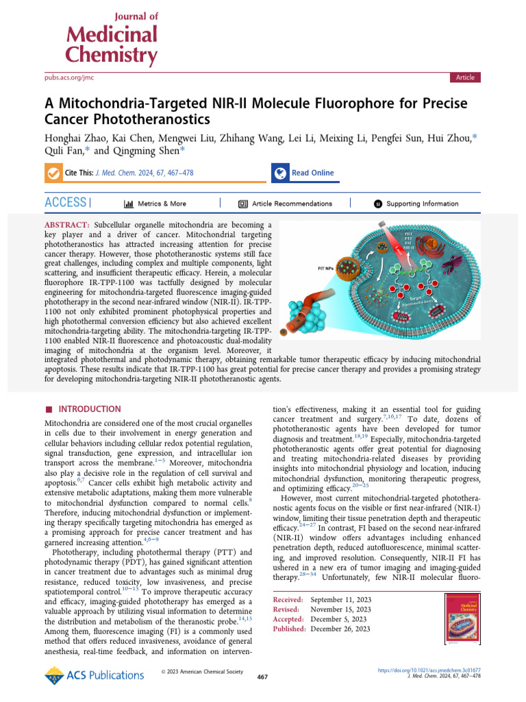 Zhao Et Al 2023 A Mitochondria Targeted Nir II Molecule Fluorophore For ...