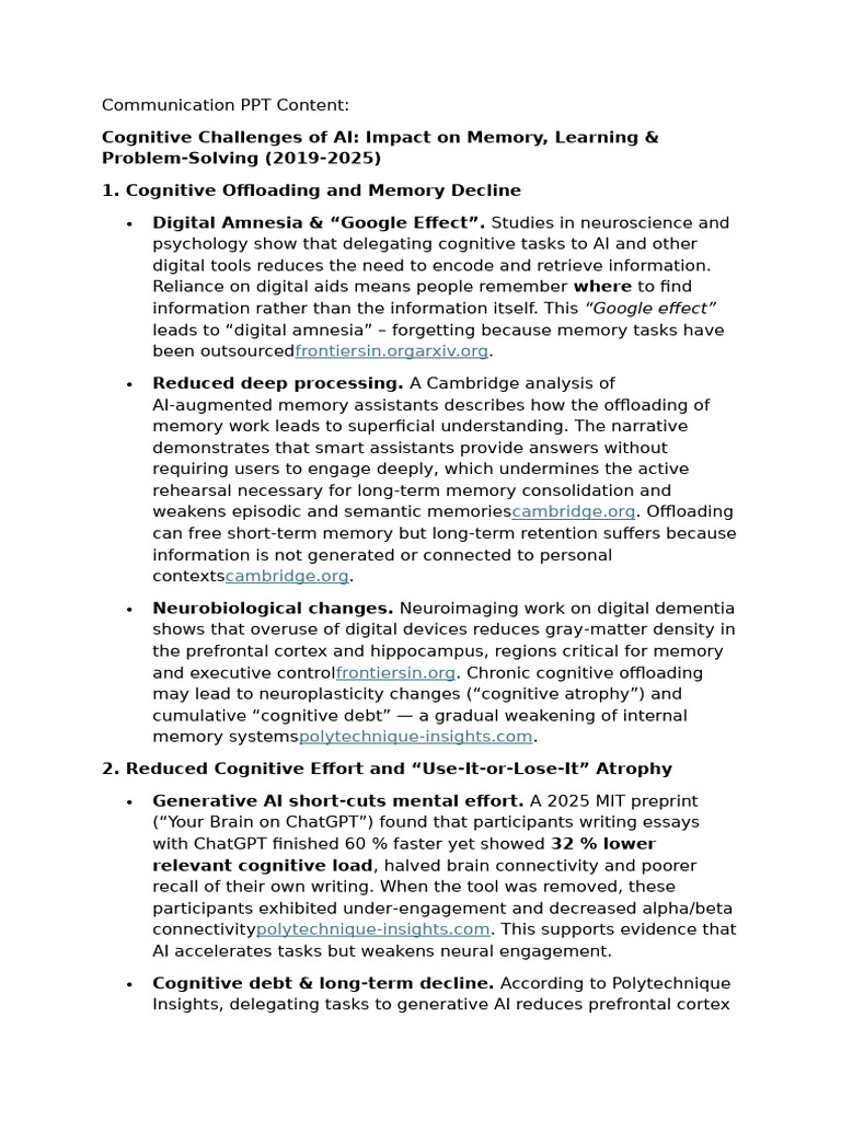 AI's Impact on Memory and Learning | PDF | Intelligence (AI ...