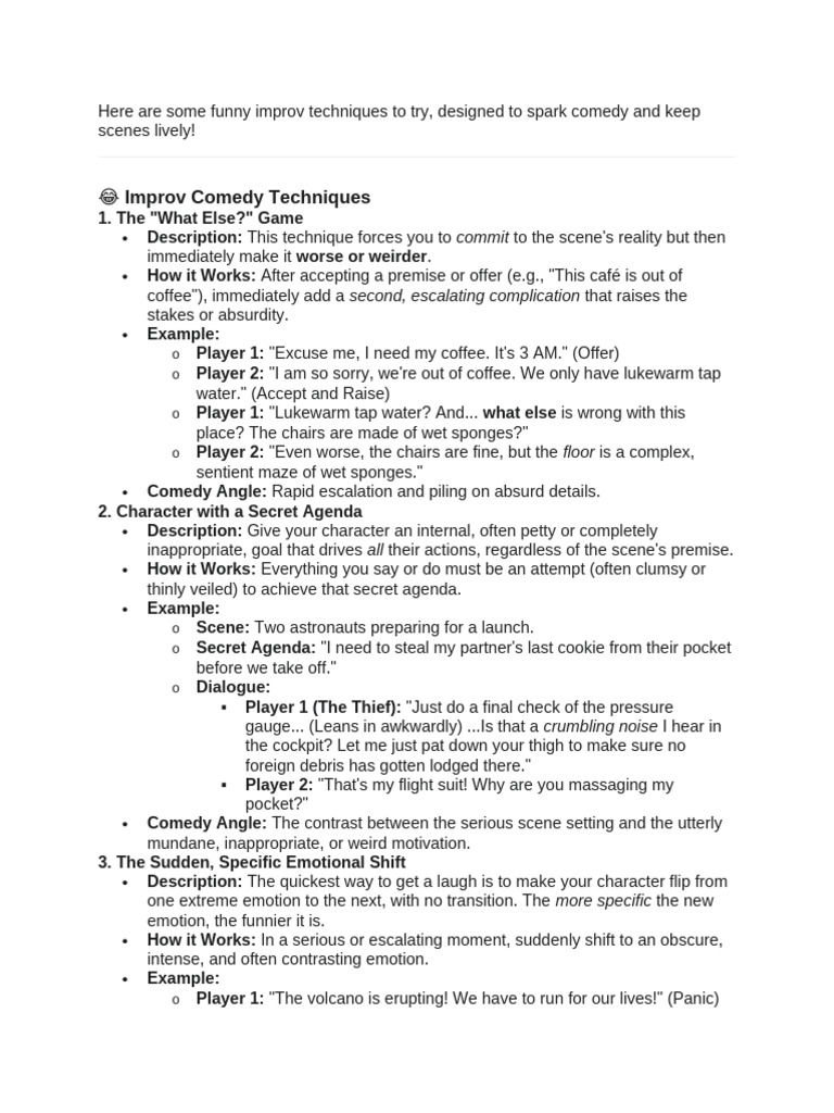 Here Are Some Funny Improv Techniques to Try | PDF