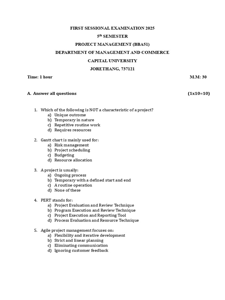 Project Management Exam Questions 2025 | PDF | Project Management ...