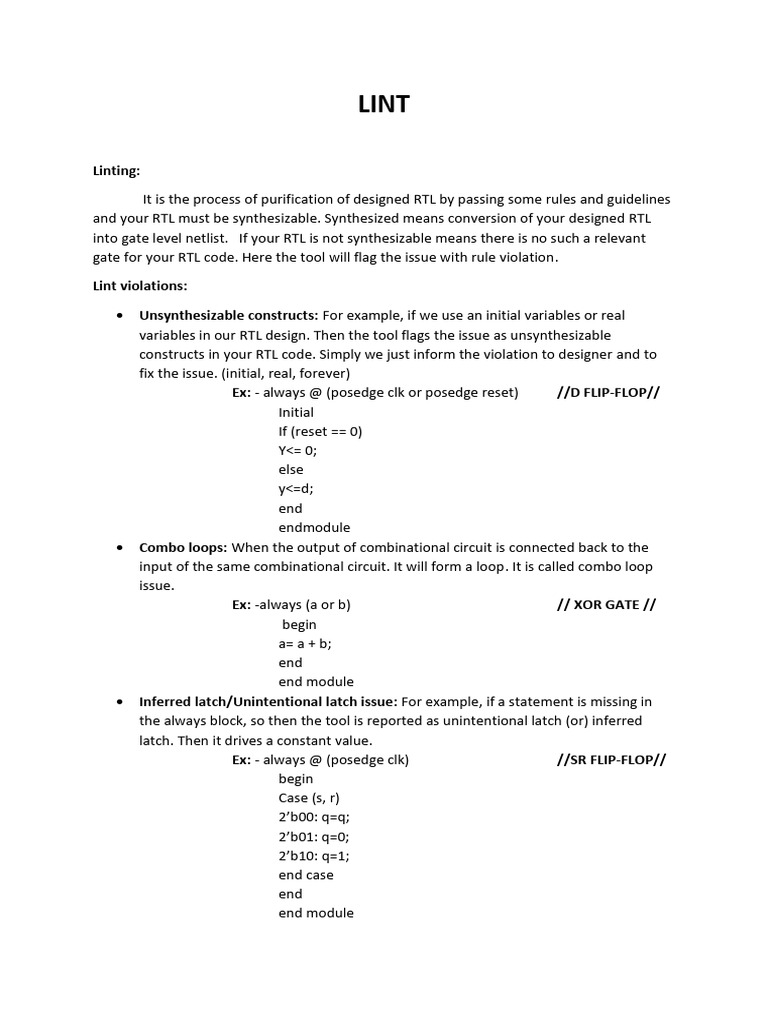 RTL Linting Issues and Solutions | PDF | Digital Electronics ...