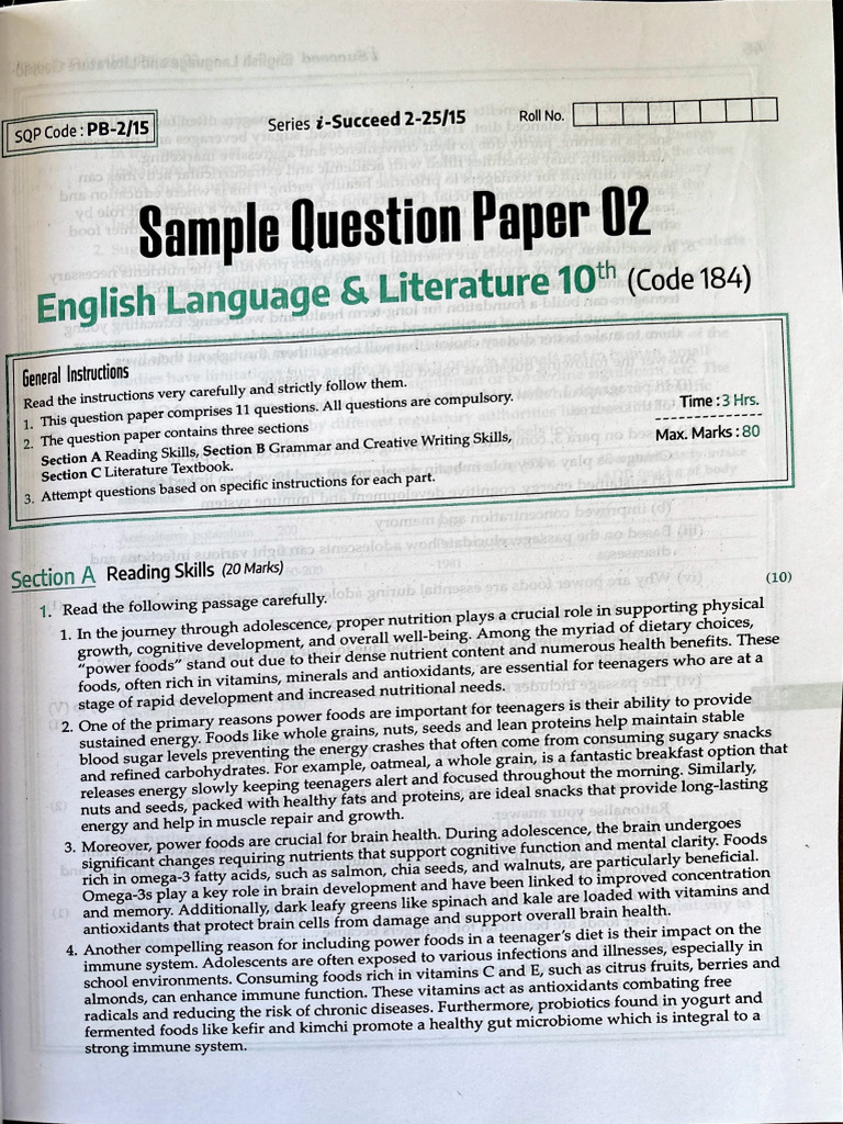 English Sample Paper-04 | PDF | Sugar Substitute | Nutrition