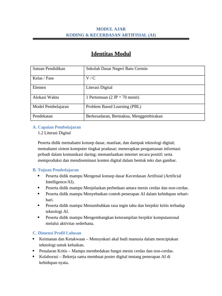 Modul Koding dan AI untuk SD Kelas V | PDF