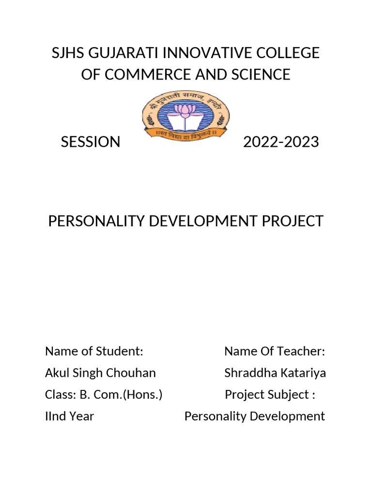 SJHS Gujarati College Personality Project | PDF