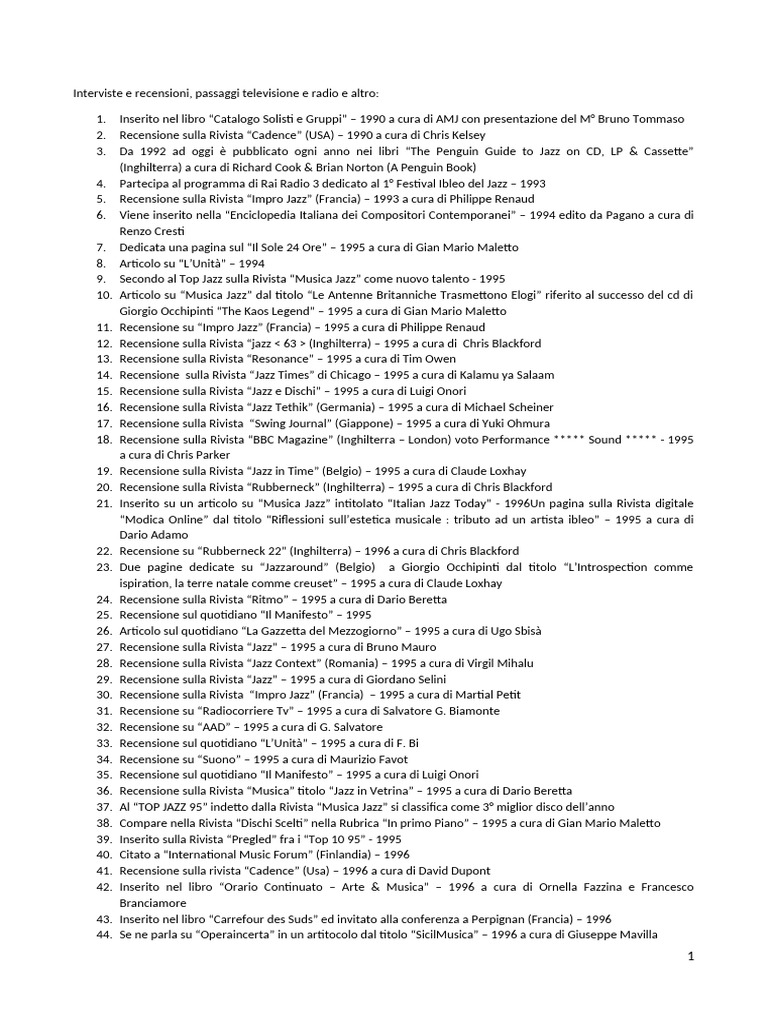 Elenco Numerato Dei Titoli Artistici 2 | PDF