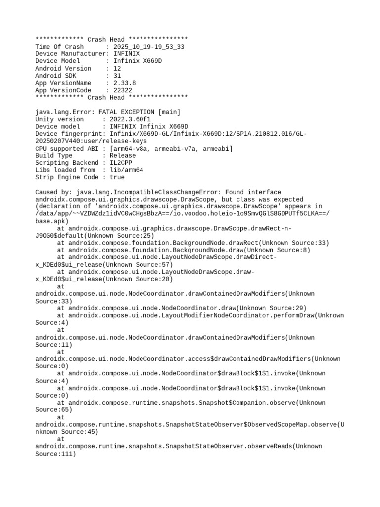 Infinix X669D Crash Report Analysis | PDF | Mobile App | Arm Architecture