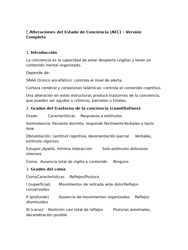 Alteraciones del Estado de Conciencia | PDF | Sistema nervioso central ...