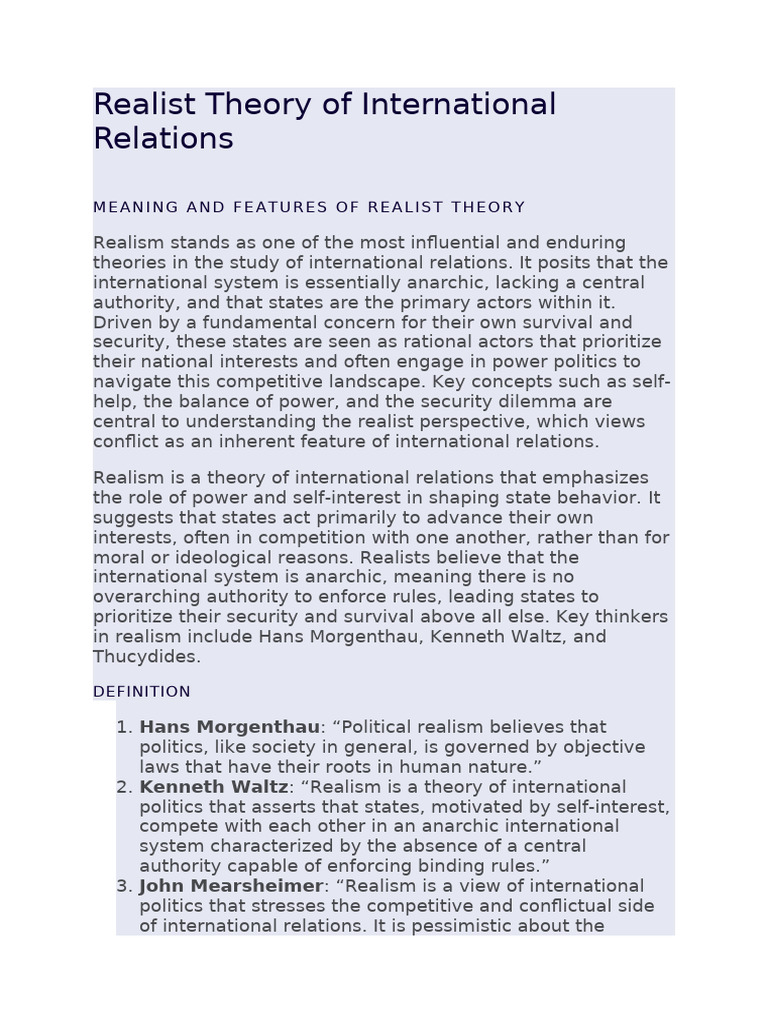 Understanding Realist Theory in IR | PDF | Deterrence Theory | Crime ...