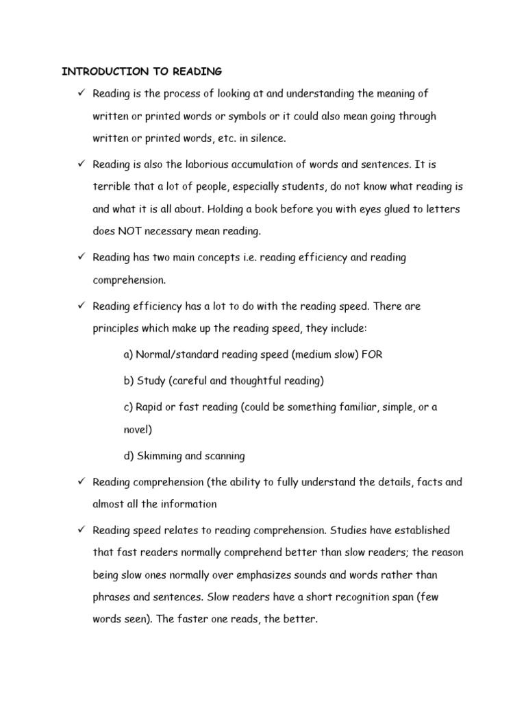 Reading | PDF | Speed Reading | Reading Comprehension