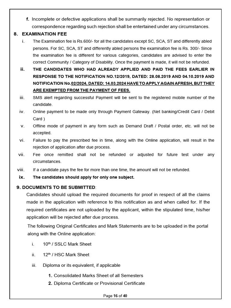 TRB Required Documents for Application | PDF | Payments