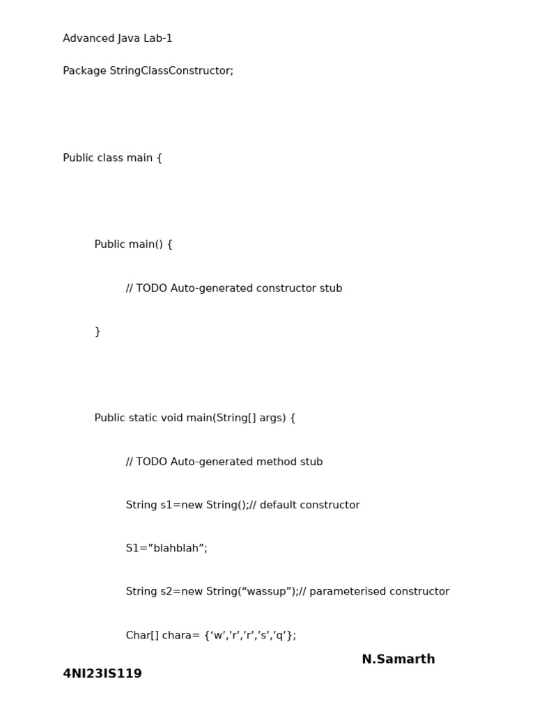 Advanced Java String Constructors Lab | PDF