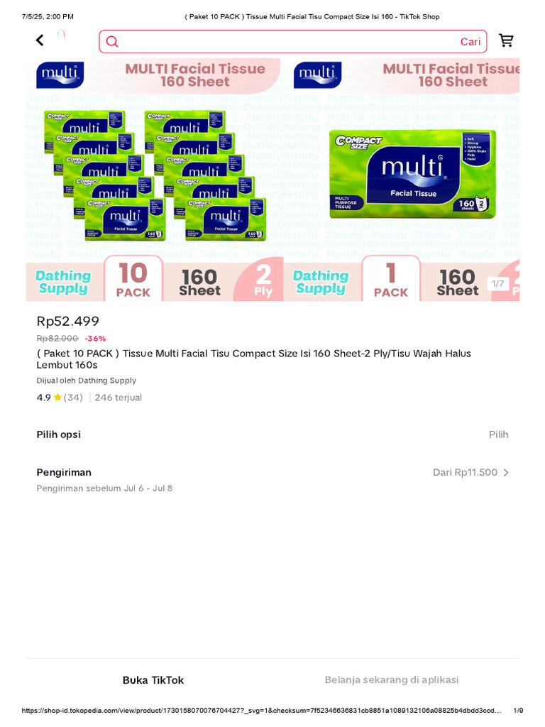 (Paket 10 PACK) Tissue Multi Facial Tisu Compact Size Isi 160 - TikTok ...