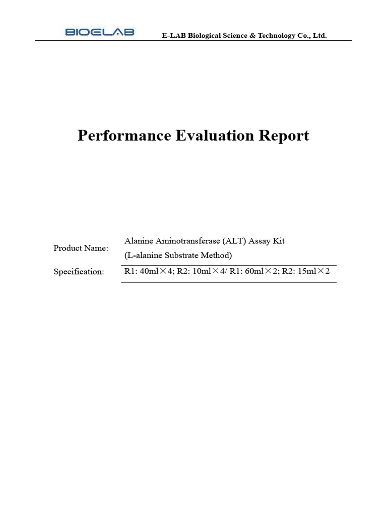ALT Assay Kit Performance Evaluation Report | PDF | Statistical ...