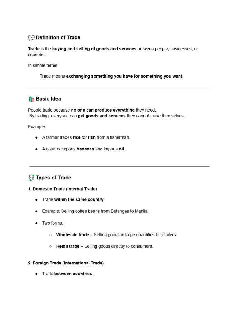 Understanding Trade: Types and Benefits | PDF | Trade | Exports