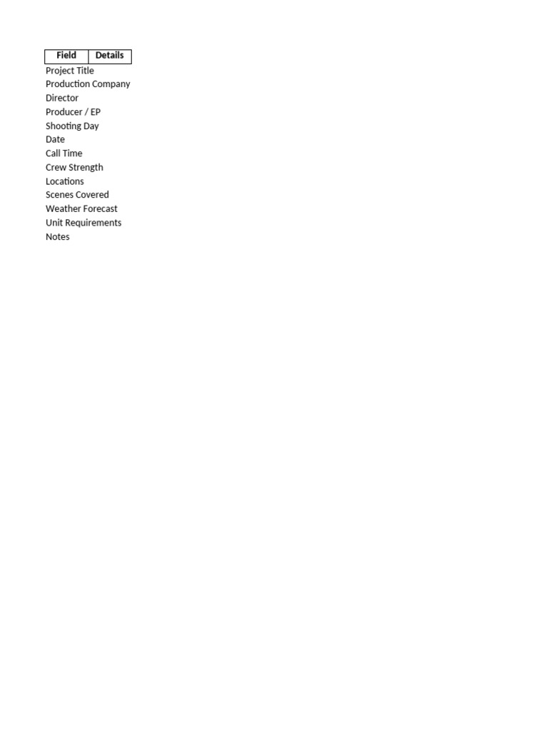 Production Sheet | PDF