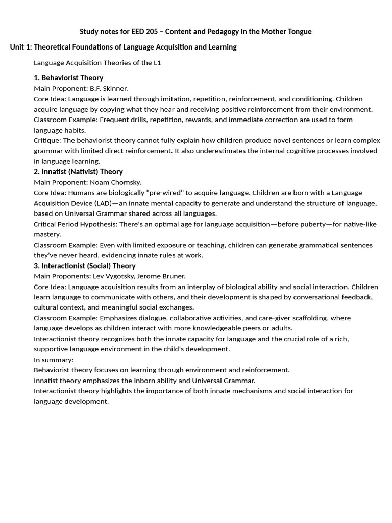 Study Notes For EED 205 | PDF | Reading Comprehension | Language ...