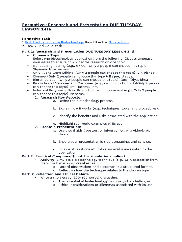 Biotechnology Research and Presentation Guide | PDF