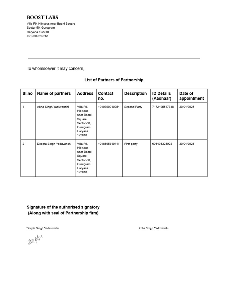 Partnership Details for Boost Labs | PDF