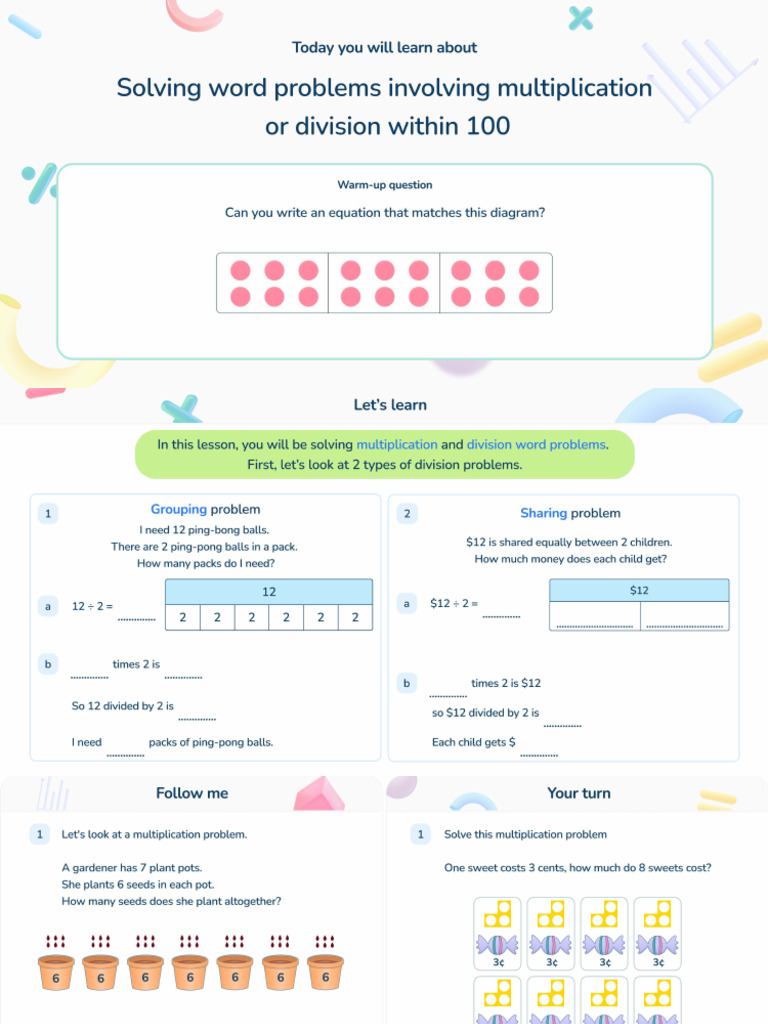 Solving Word Problems Involving Multiplication or Division Within 100 | PDF