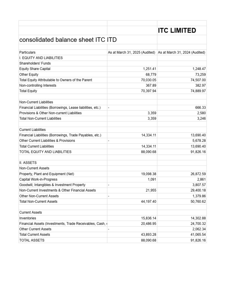ITC Limited Consolidated Balance Sheet 2025 | PDF | Equity (Finance ...